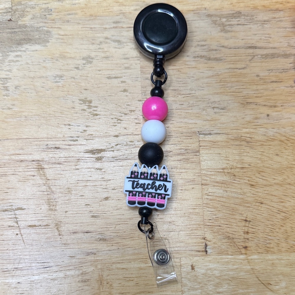 Teacher Badge Reel with Beads